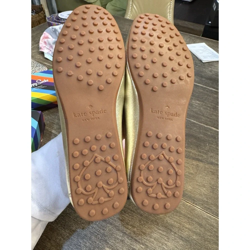 KATE SPADE NEW YORK Women Gold Carson Round Toe Slip On Leather Loafers Size 7.5 - Picture 11 of 15